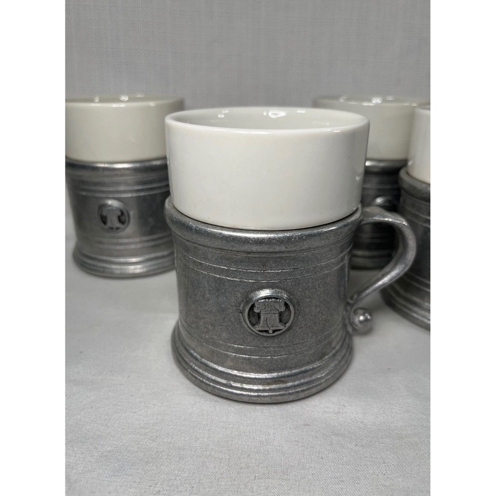 Vintage Wilton Armetale Liberty Bell Mugs with Ceramic Inserts Set of 4 1972